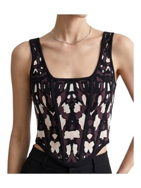 Express Body Contour Abstract Print Corset Crop Sweater Tank M Abstract Animal
